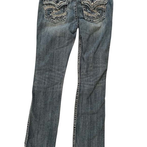 EUC Silver Jeans McKenzie Flap Bootcut  Distressed Embroidery Pocket Sz 29/L32 - Picture 2 of 9